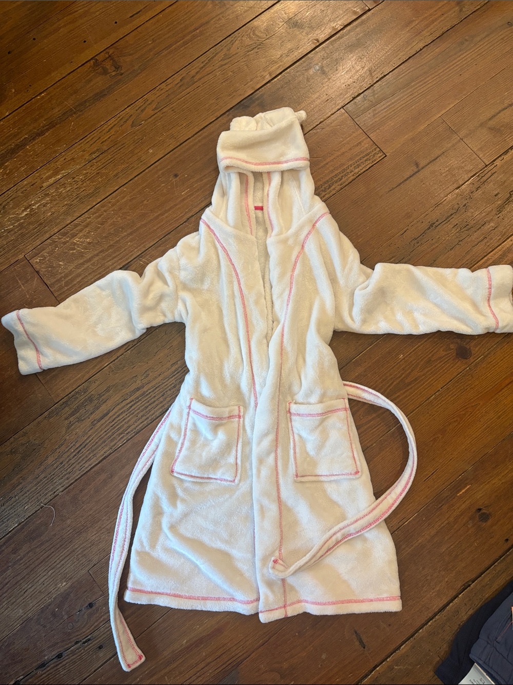 Cat & Jack White Hooded Kids Robe with Pink Trim